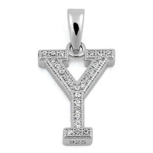 Sterling Silver Letter Y CZ Initial Pendant
